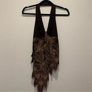 y2k brown beaded asymmetric halter top
